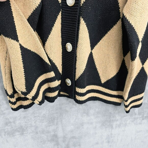 Nasty Gal Wild Flower Knit Cardigan Sweater XS S Black Camel Diamond Buttons New - Picture 7 of 11